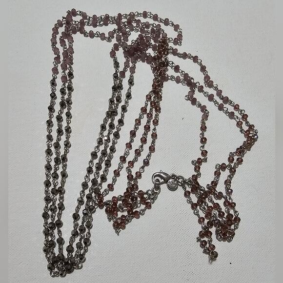 Loft Ombré Pink to Grey Beaded Layered Multi Strand Necklace - Picture 1 of 8